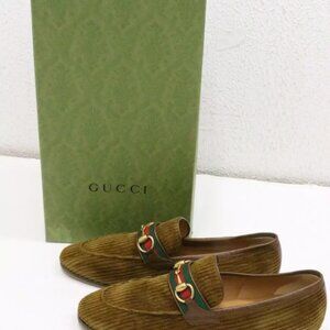 Gucci Paride Horsebit GG Logo Brow Suede Loafers Mens Size G 8.5/US 9/EU 42.5
